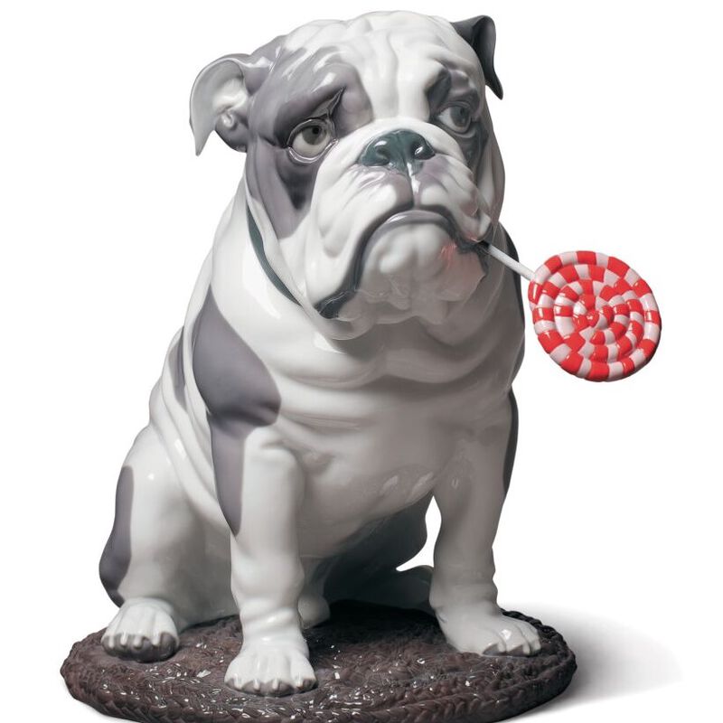 Bulldog with Lollipop Dog Figurine, large