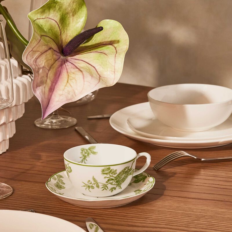 Albertine Tea Cup & Saucer Green Set Of 2 bernardaud albertine tea cup saucer green set of 2