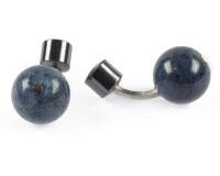 Cufflinks Blue Coral Haematite Silver. With Box, small
