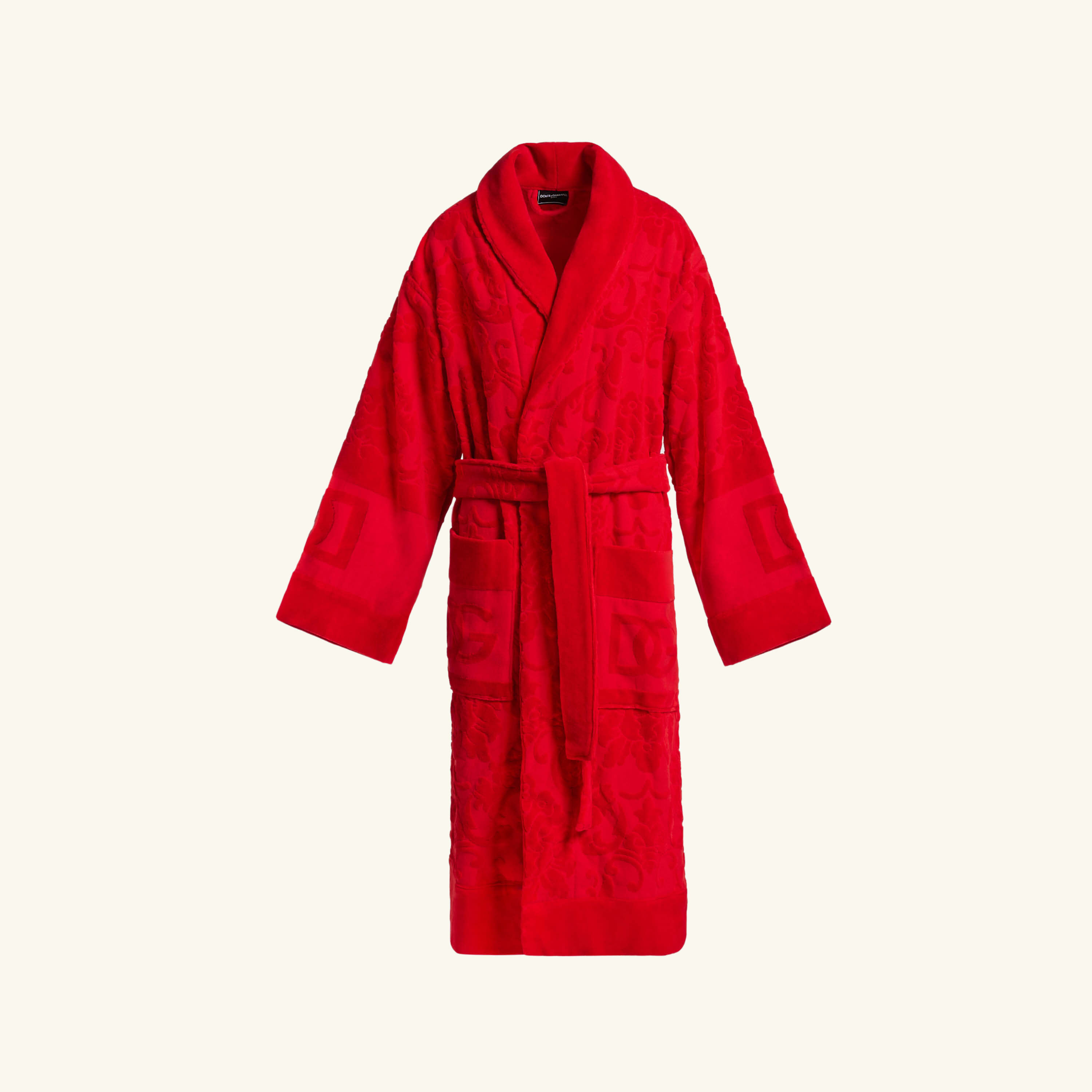 Dolce Gabbana Casa Terry Cotton Jacquard Bath Robe Extra Large Red Tanagra Qatar