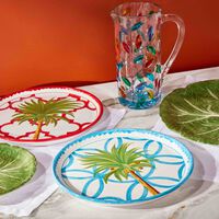 لي أوتومان طبق دائري أزرق برسمة شجرة النخيل 28 سم