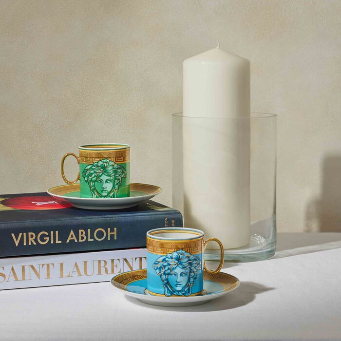 versace blue coin coffee cup saucer blue