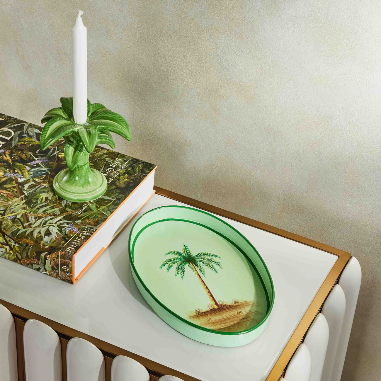 Fauna Palm Tree Serving Tray Oval Medium Blue les ottomans fauna palm tree serving tray oval medium blue