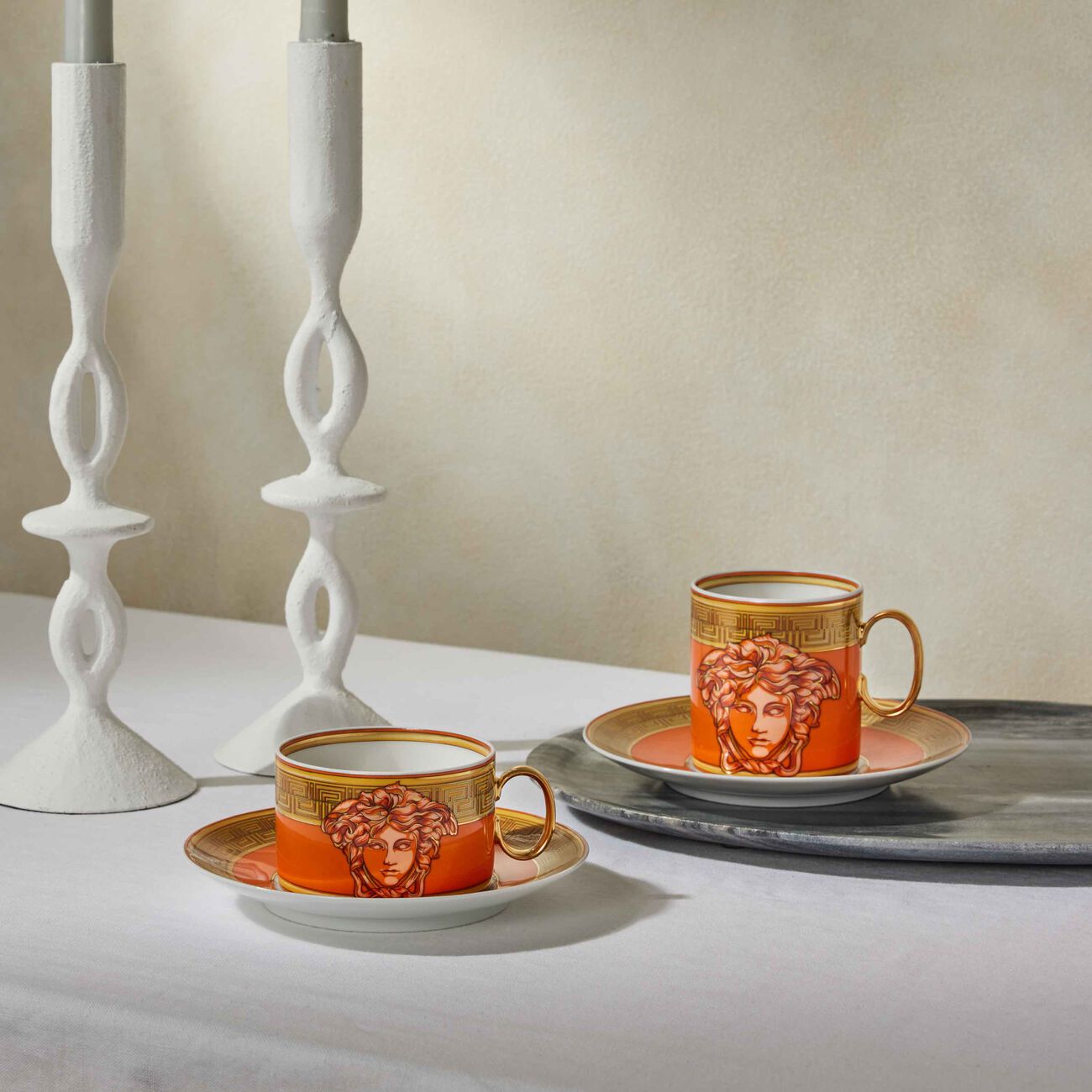 versace orange coin tea cup saucer orange