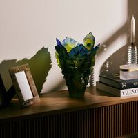daum fleur de paon exotique vase large green limited edition