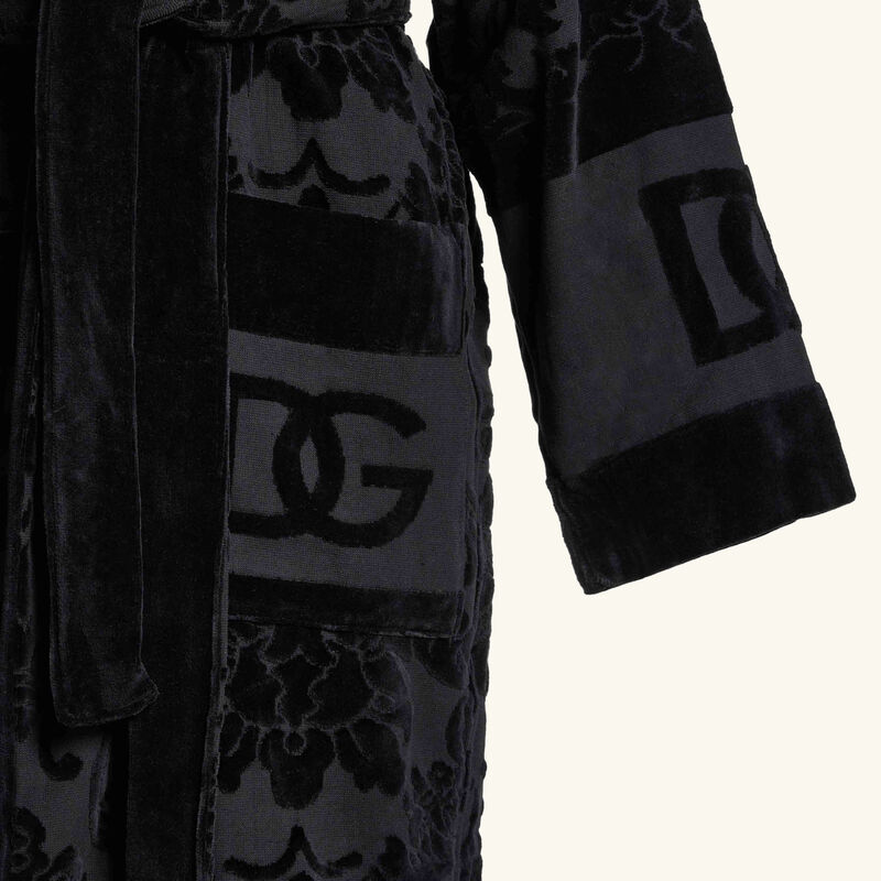 Terry Cotton Jacquard Bath Robe Large Black dolce gabbana casa terry cotton jacquard bath robe large black