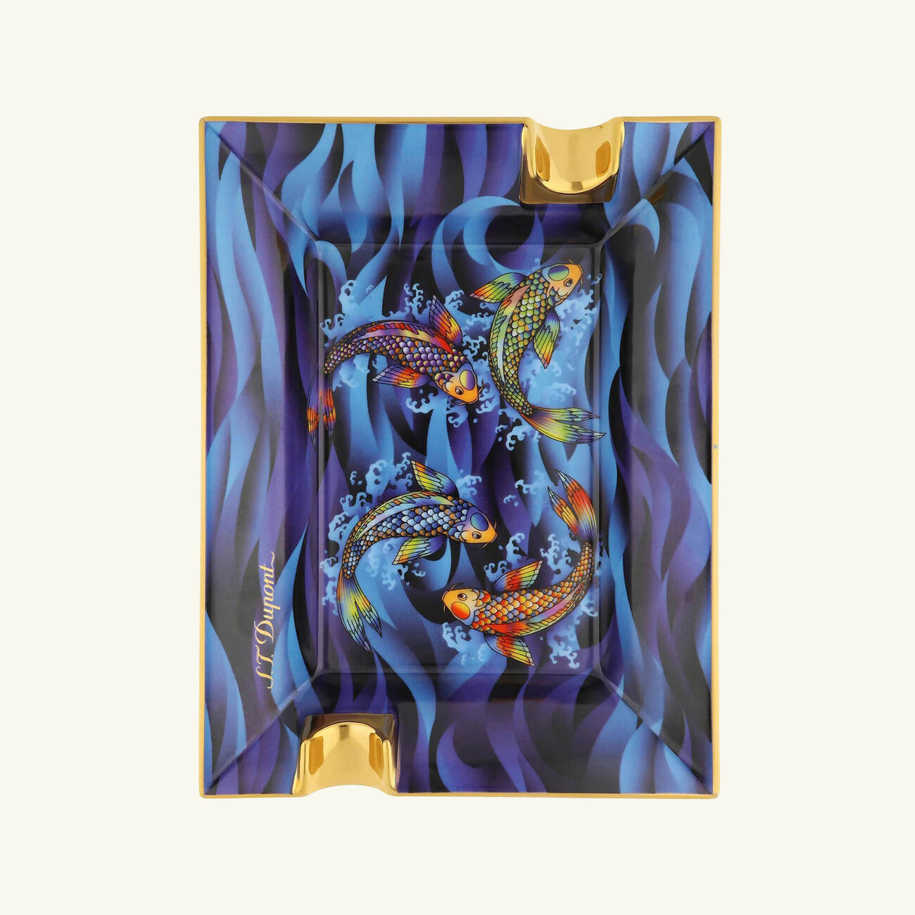 st dupont koi fish cigar ashtray rectangular blue small