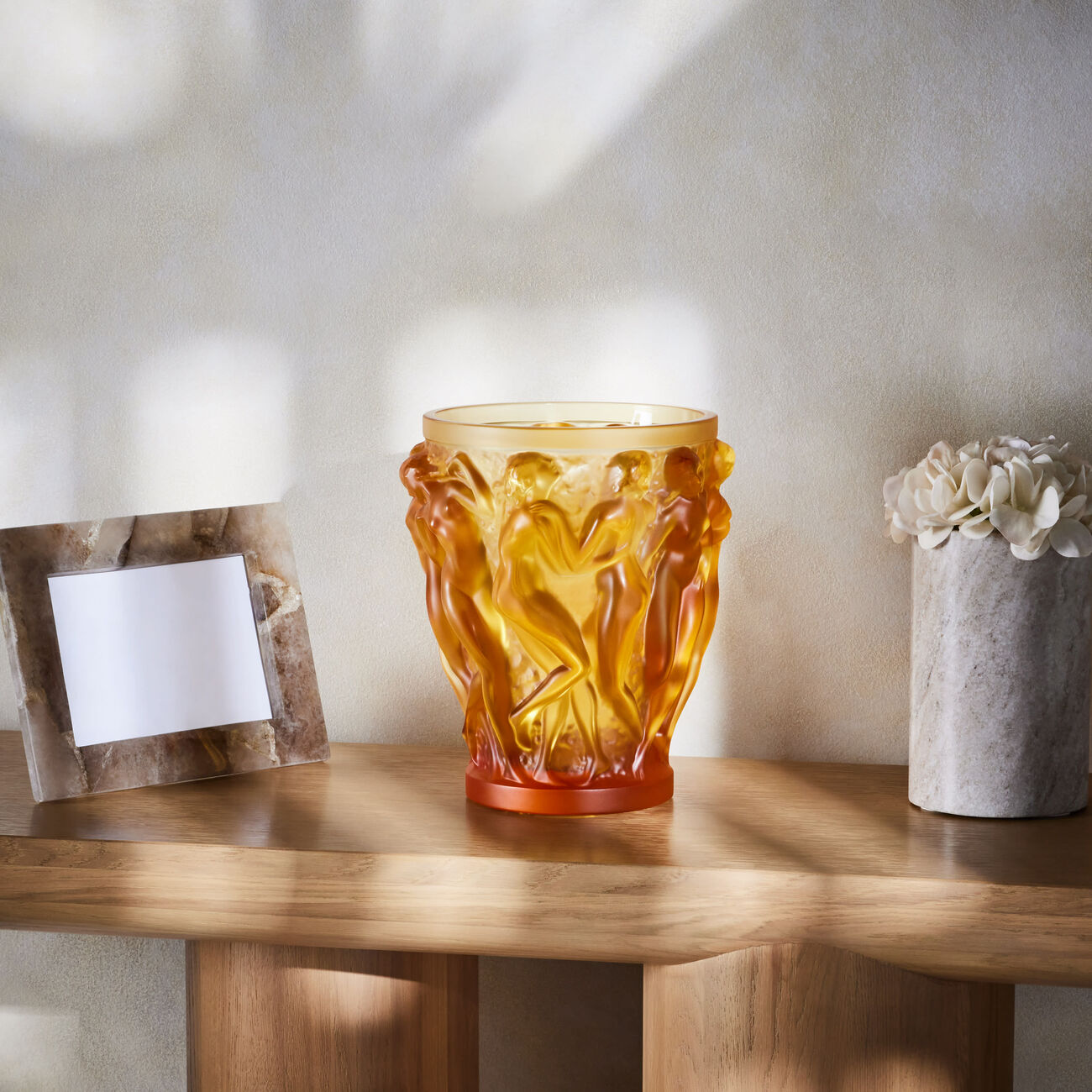 lalique bacchantes vase small orange