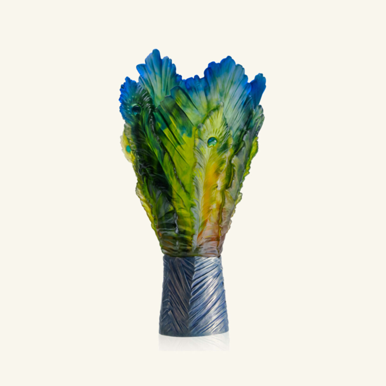 daum fleur de paon exotique vase extra large green limited edition
