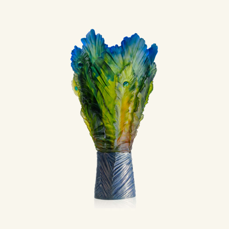 daum fleur de paon exotique vase extra large green limited edition