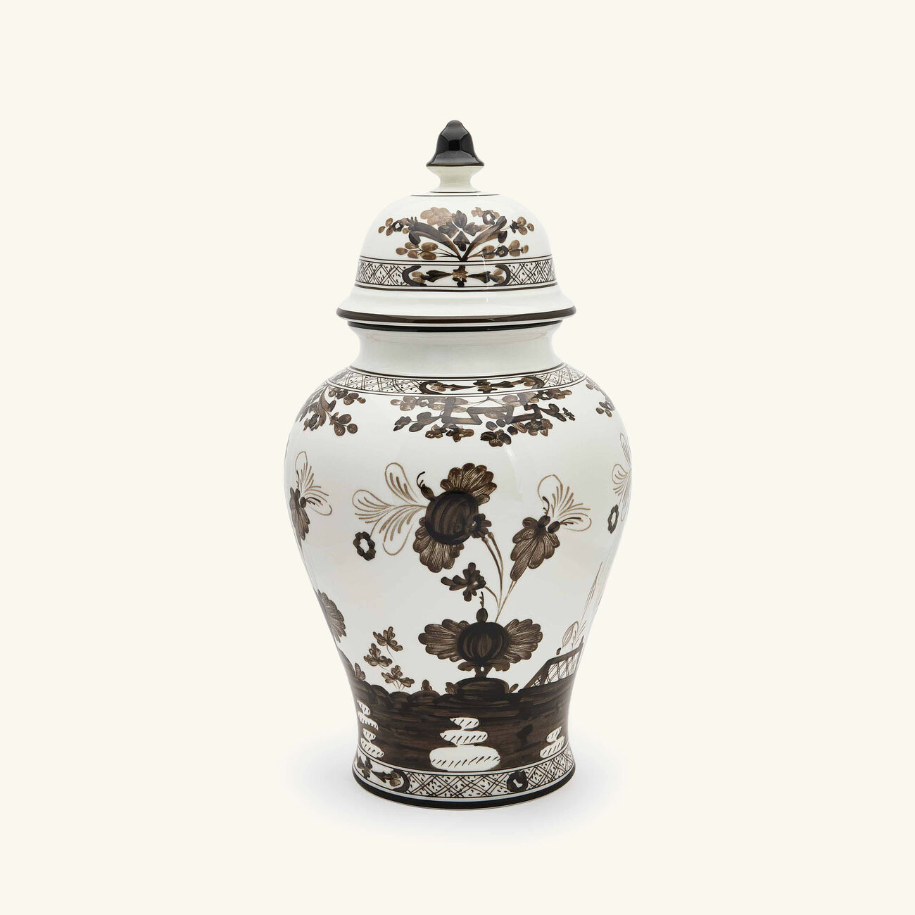 ginori 1735 oriente italiano vase medium grey with lid