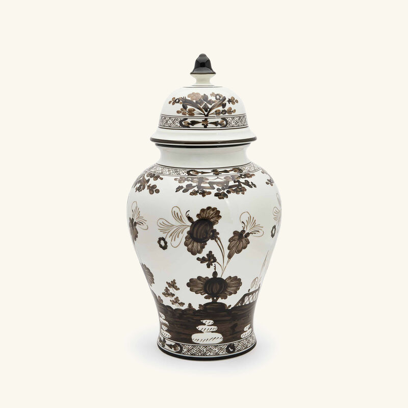 ginori 1735 oriente italiano vase medium grey with lid