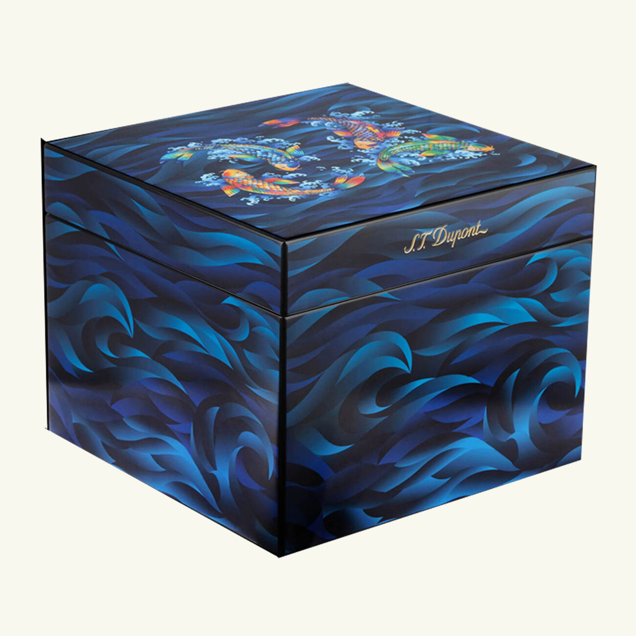 Koi Fish Cigar Humidor Blue st dupont koi fish cigar humidor blue