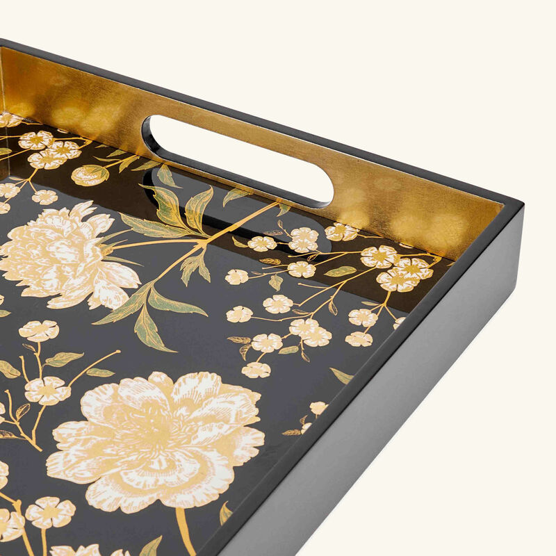 صينية مطلية بالورنيش مستطيلة كبيرة سوداء لي أوتومان صينية مطلية بالورنيش مستطيلة كبيرة سوداء