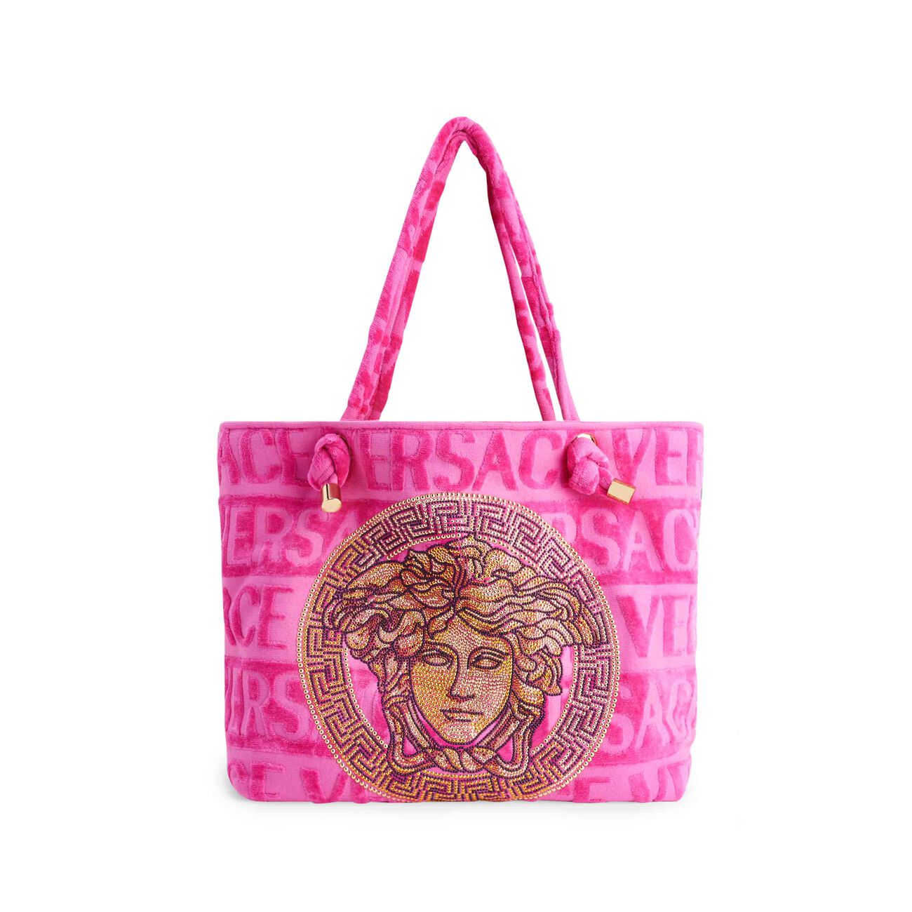 versace crystal medusa towel tote bag pink