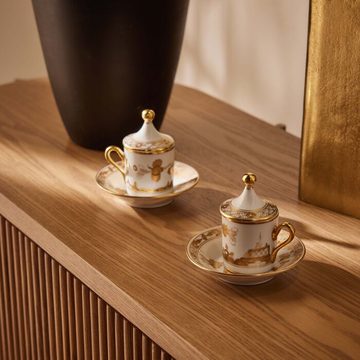 ginori 1735 oriente italiano coffee cup with plate cover gold set of 2