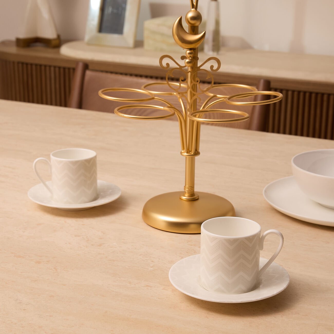 ميسوني هوم طقم فنجان قهوة مع صحنه زيج زاج أبيض من قطعتين