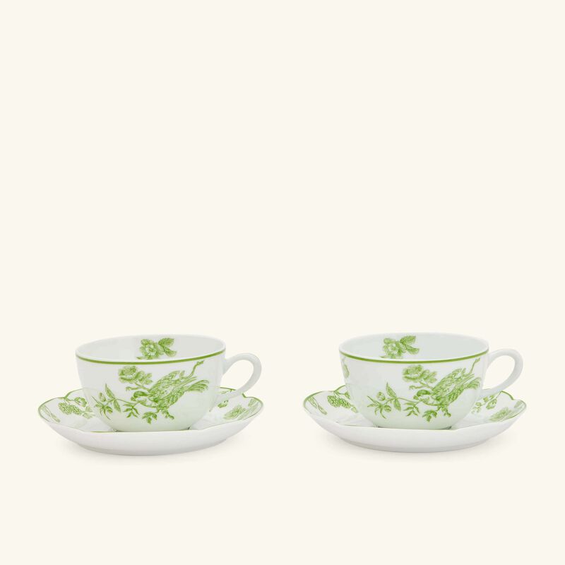 Albertine Tea Cup & Saucer Green Set Of 2 bernardaud albertine tea cup saucer green set of 2