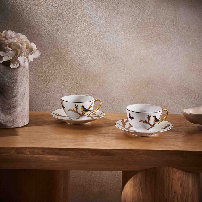 bernardaud aux oiseaux tea cup saucer gold set of 2
