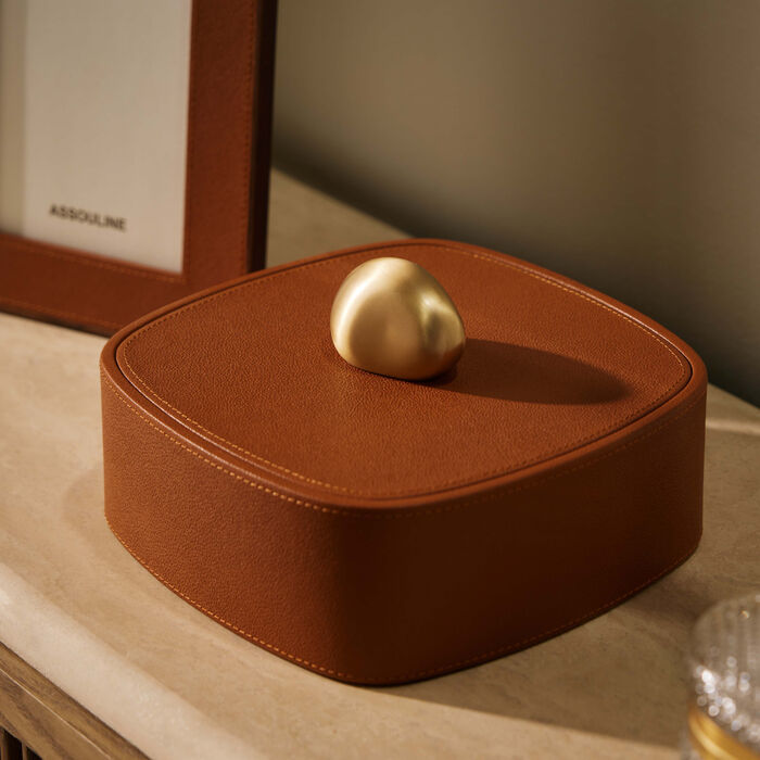 assouline pebble trinket box camel