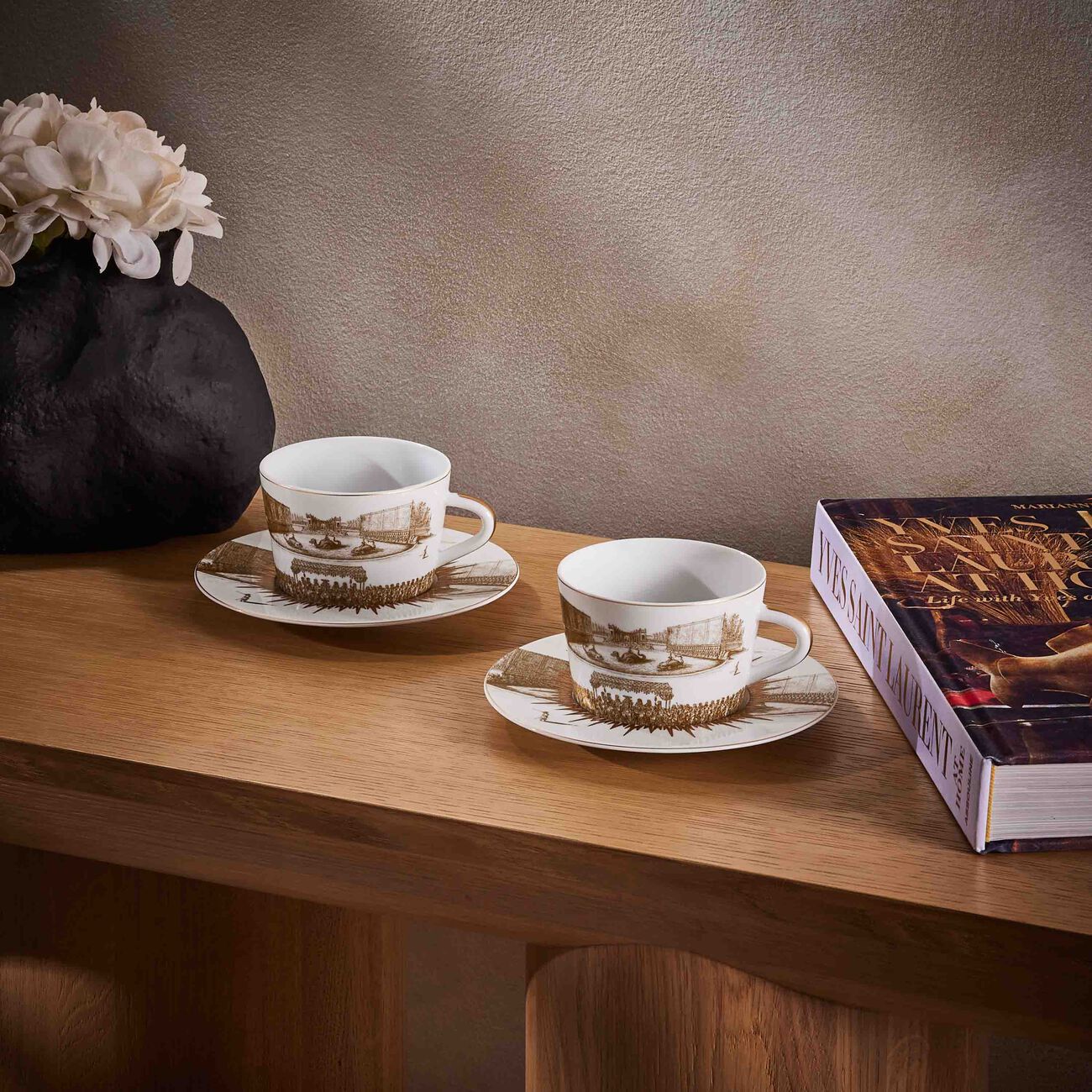 bernardaud versailles enchante tea cup   saucer gold set of 4