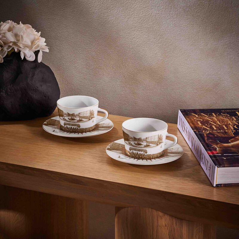 bernardaud versailles enchante tea cup   saucer gold set of 4