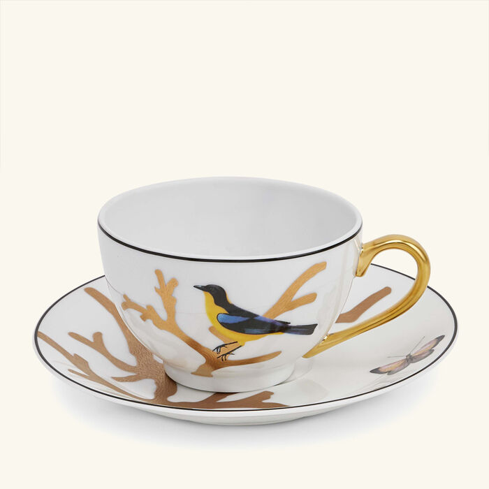 bernardaud aux oiseaux tea cup saucer gold set of 2