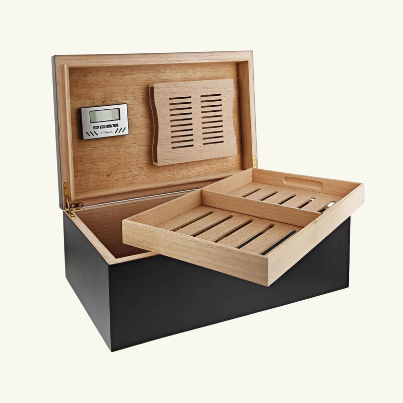 علبة حفظ السيجار بريميوم سوداء اس تي دوبون علبة حفظ السيجار بريميوم سوداء