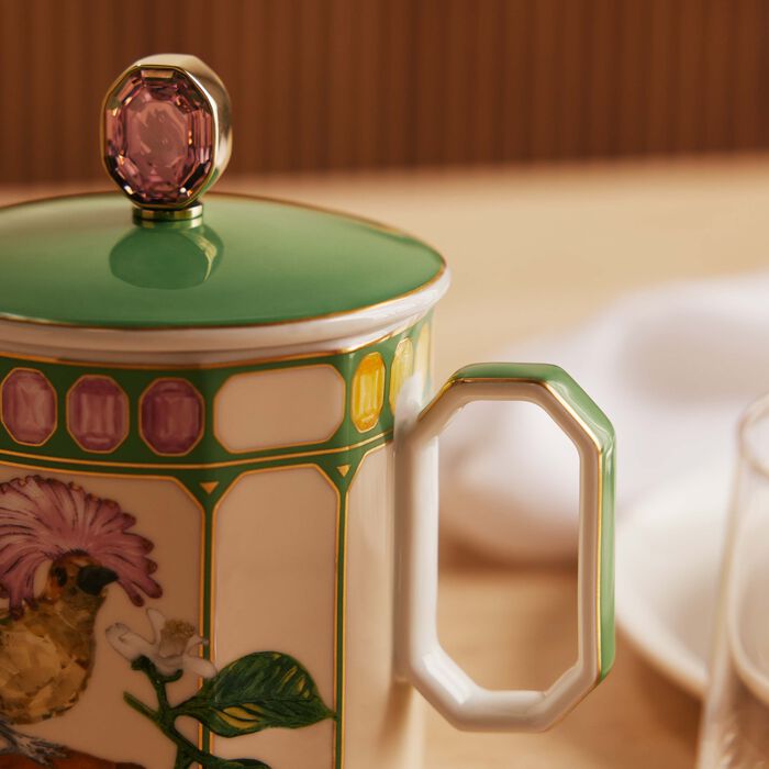 روزنتال كوب المشروبات الساخنة آيديليا مع غطاء باللون الأخضر   مزيّن بنقش على شكل طائر جميل