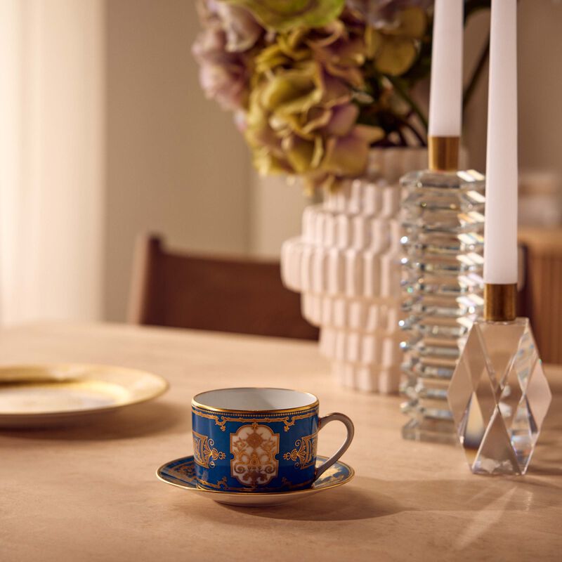 bernardaud aux rois tea cup   saucer blue