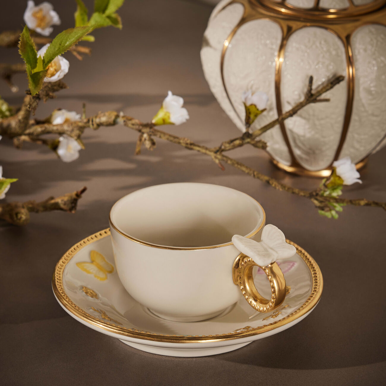 villari butterfly coffee cup saucer multicolor