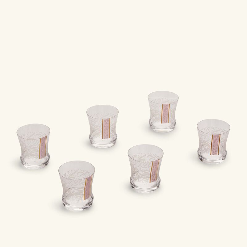 طقم نغم المؤلف من 6 كؤوس زجاجية قصيرة باللون الوردي دملاج طقم نغم المؤلف من 6 كؤوس زجاجية قصيرة باللون الوردي