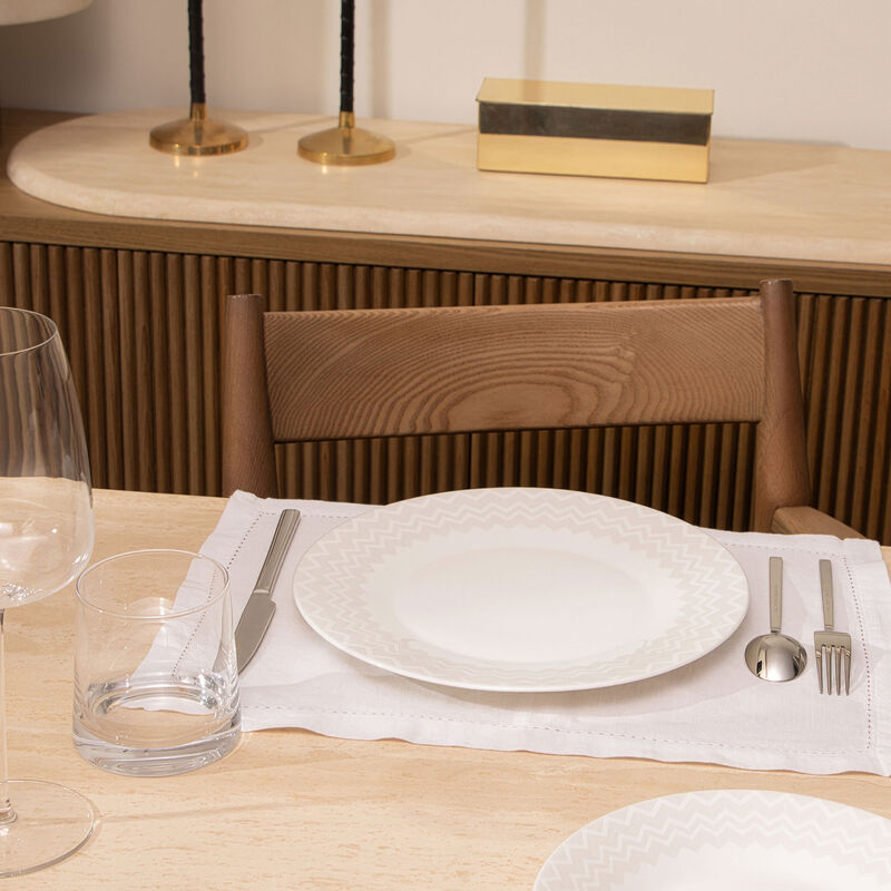 طبق عشاء زيج زاج دائري أبيض 27 سم من قطعتين ميسوني هوم طبق عشاء زيج زاج دائري أبيض 27 سم من قطعتين