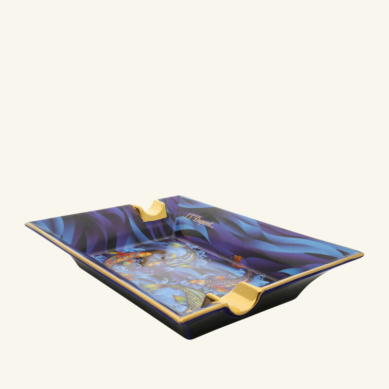 st dupont koi fish cigar ashtray rectangular blue small