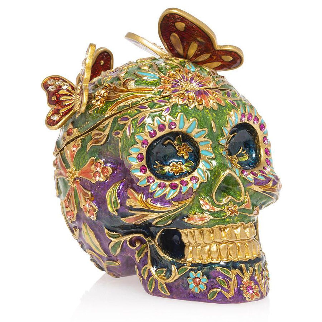 jay strongwater rivera skull with butterflies box green