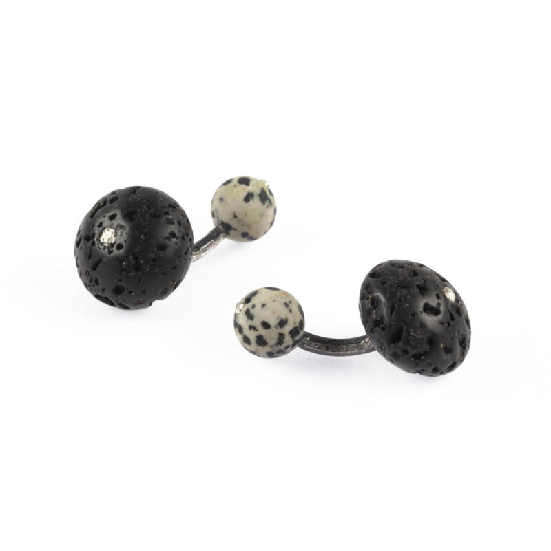 Cufflinks Lava Dalmatian Jasper Silver With Box Cufflinks Lava Dalmatian Jasper Silver With Box, large