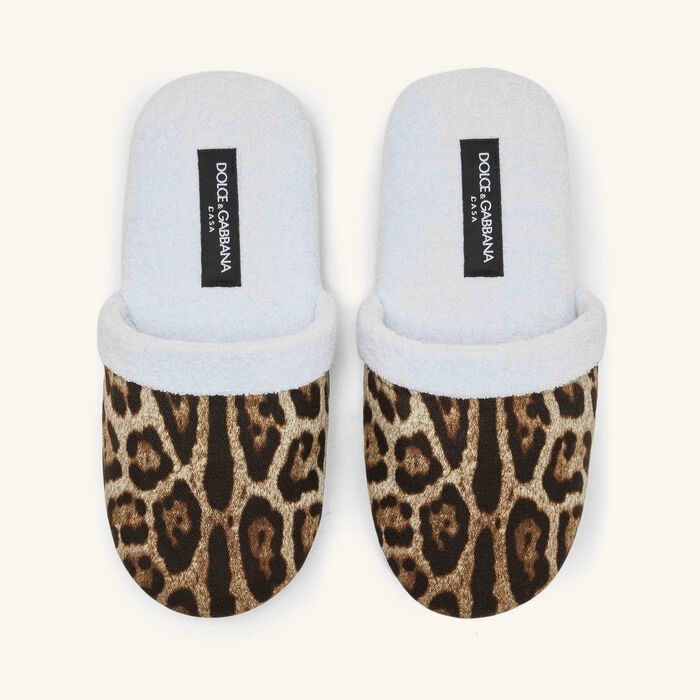 dolce gabbana casa leopard cotton terry slippers small brown