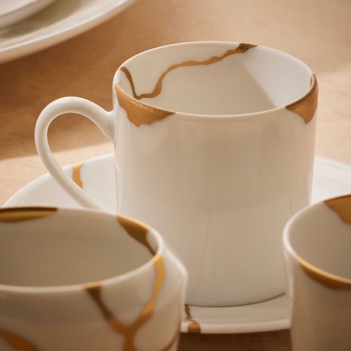 bernardaud kintsugi coffee cup saucer white set of 6