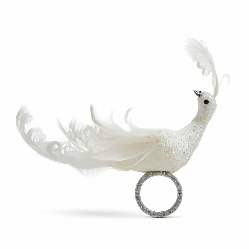 Frost Bird Napkin Ring in White & Silver, large