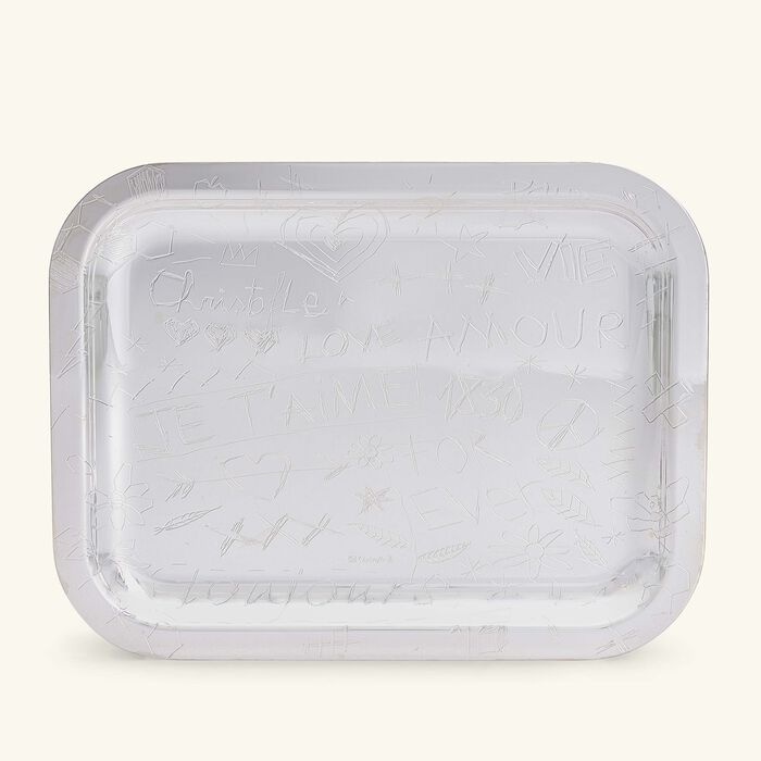 christofle graffiti serving tray rectangular medium silver plated