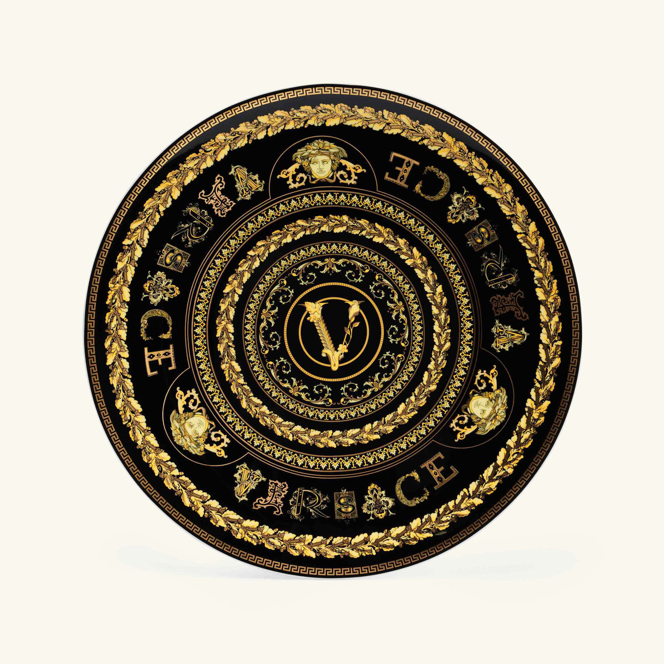 versace virtus gala plate round black 17cm