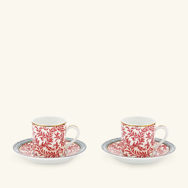 bernardaud collection braqueni coffee cup saucer red set of 2