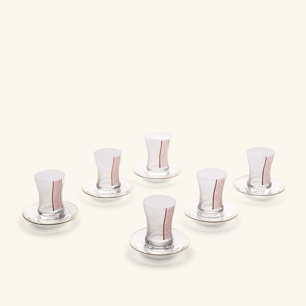 دملاج طقم نغم المؤلف من 6 فناجين للشاي مع صحونها باللون الوردي