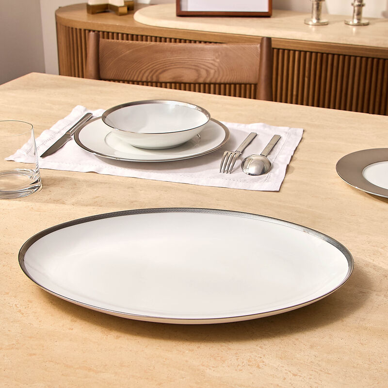 bernardaud maille platine serving platter oval white 38cm
