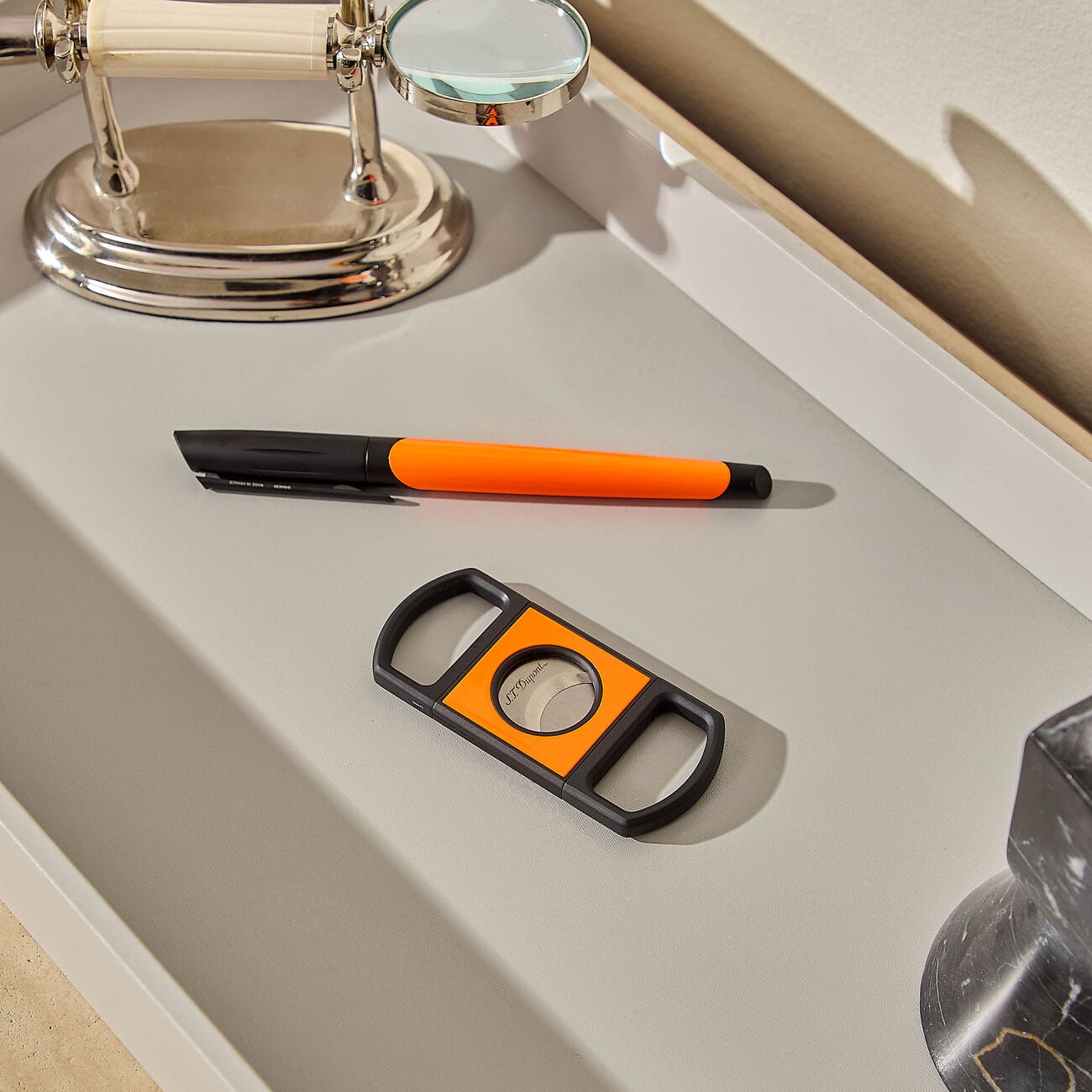 st dupont guillotine cigar cutter orange