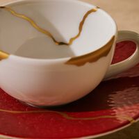 bernardaud kintsugi coffee cup   saucer red set of 4
