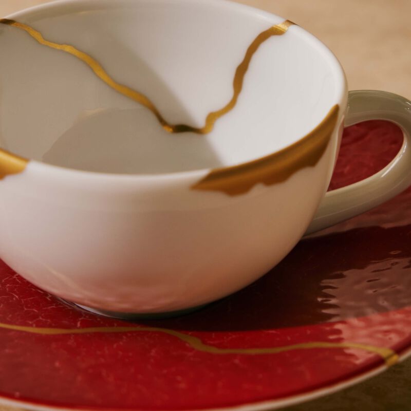 bernardaud kintsugi coffee cup   saucer red set of 4
