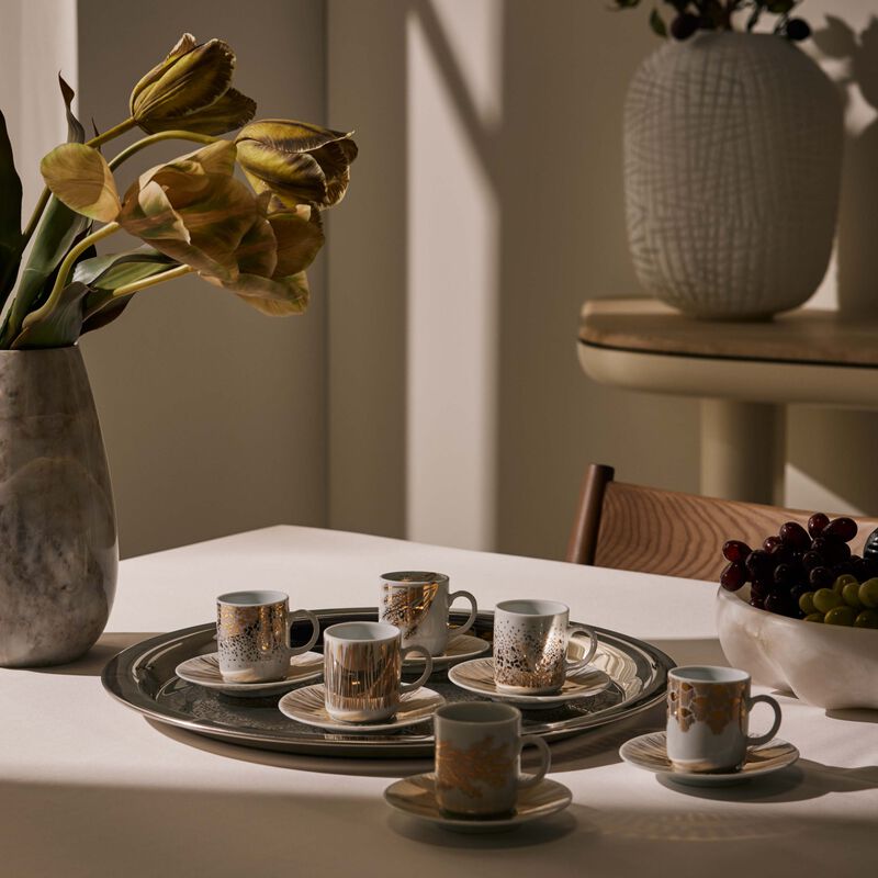 Tamrah by Razan Alazzouni Coffee Cup & Saucer Gold Set of 6 silsal tamrah by razan alazzouni coffee cup saucer gold set of 6