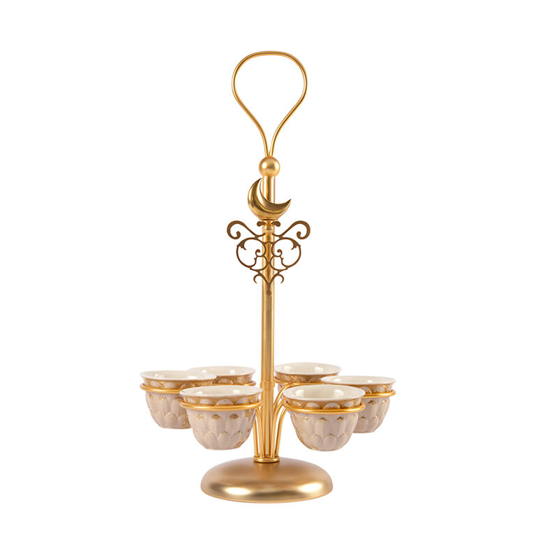 Peacock Extravaganza Gold & Caramel Arabic Coffee Cup Holder, large