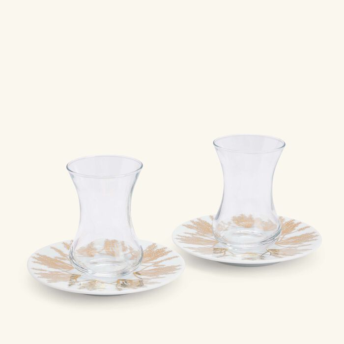 Tamrah by Razan Alazzouni Branch Arabic Tea Cup & Saucer Gold Set of 2